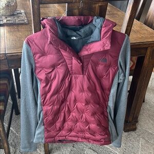 The North Face Burgundy and Gray Pullover down Jacket medium.  Never worn